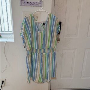 Striped V-Neck romper shorts